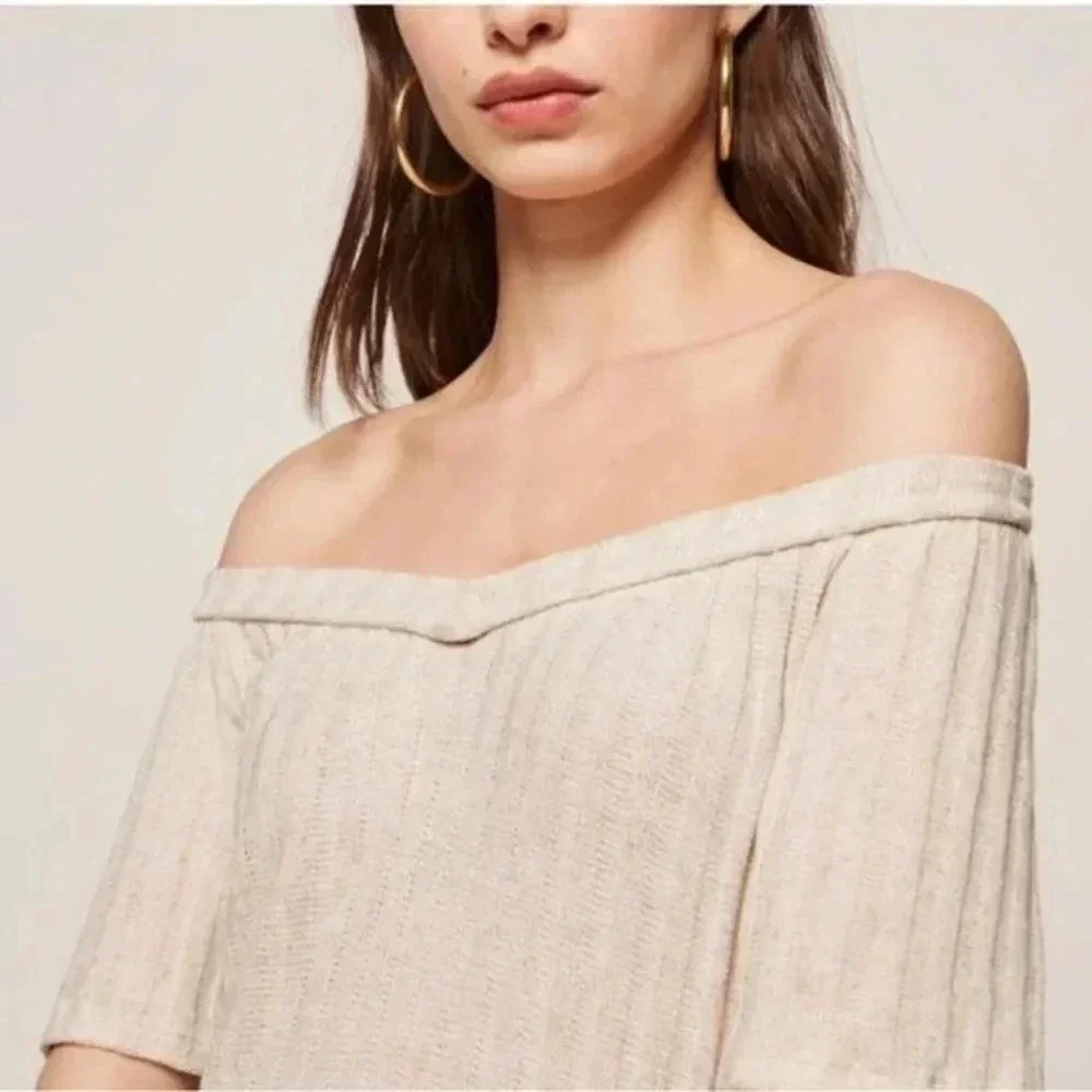 Reformation Portland Off Shoulder Dress Cream Ribbed Women’s Size XS